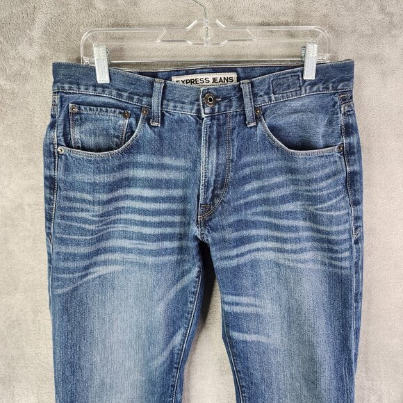 Mens Express Jeans Denim Blue Rocco Slim Fit Straight Leg 100% Cotton Size 32x32 - Picture 4 of 14